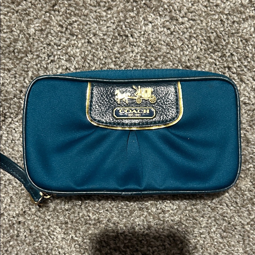 Coach Teal Wristlet with Gold Trim